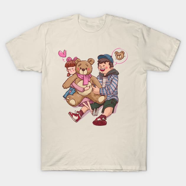 couple hugging teddy bear T-Shirt by Mako Design 